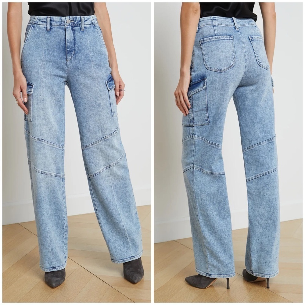 New L’Agence Brooklyn High Rise Utility Wide Leg Jeans Brewer Blue Sz 25